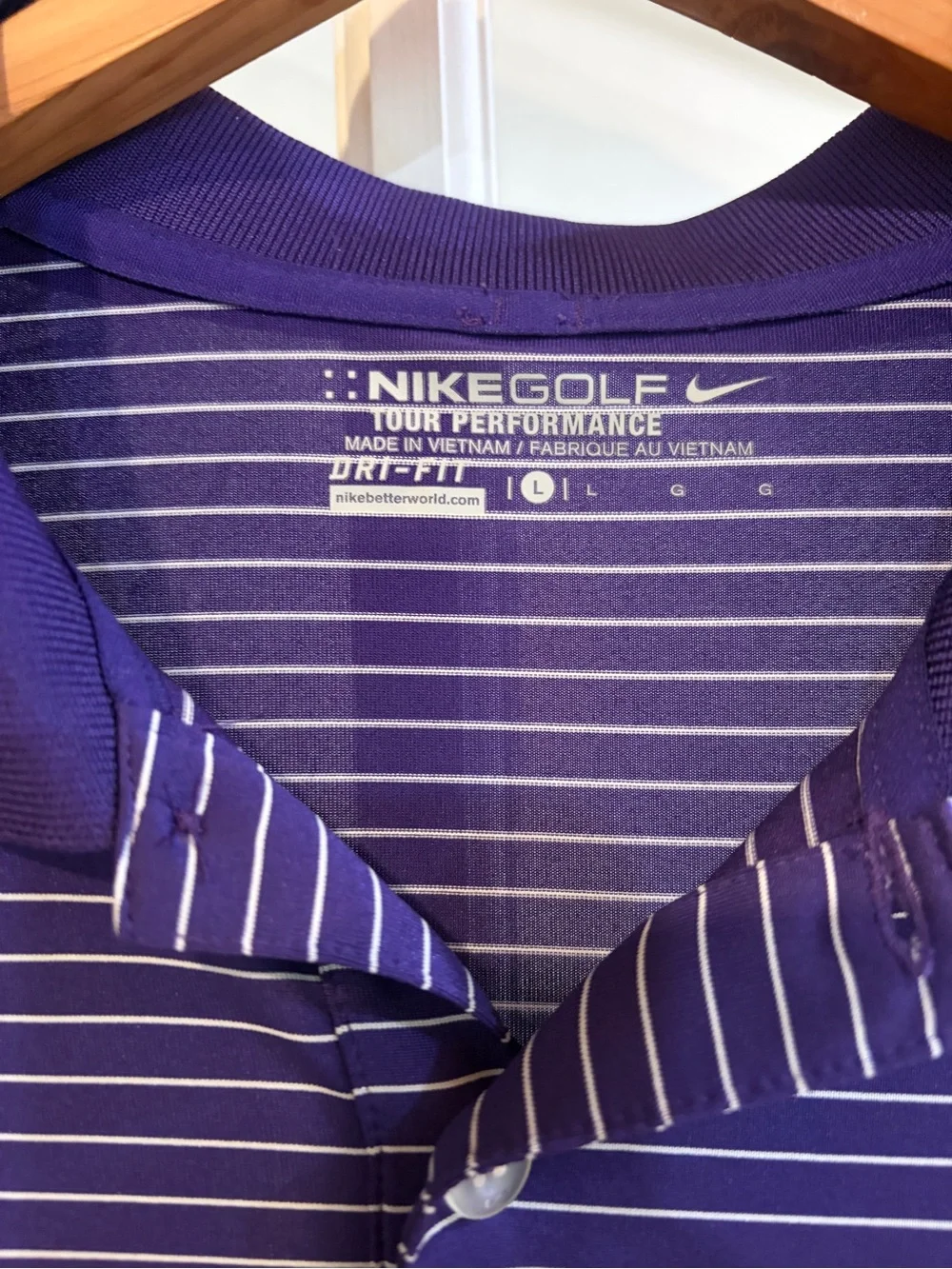 Nike Golf Tour Performance Dri-Fit Purple Stripe Polo Shirt Men’s Athletic Large